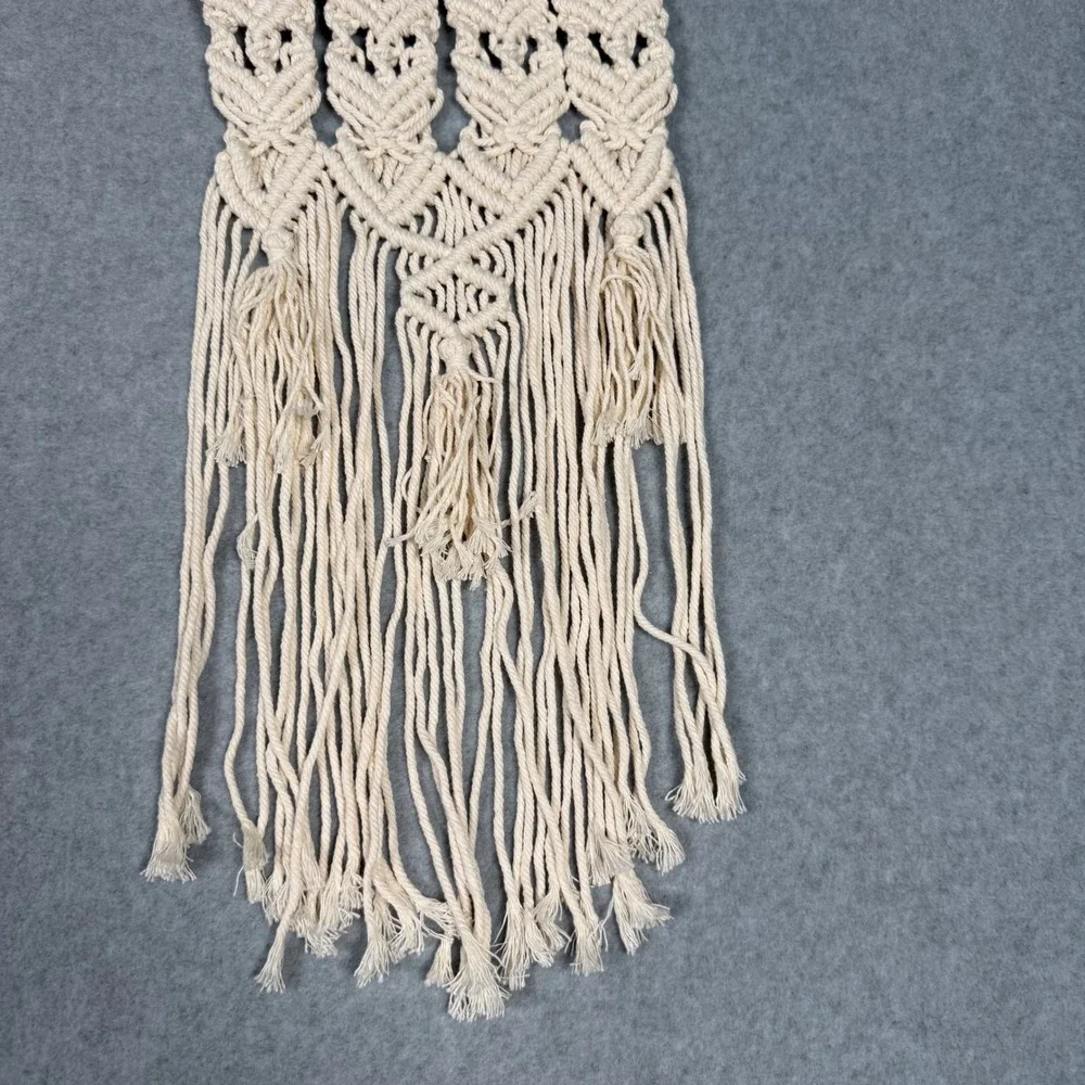 Set of 2 Boho Macrame Wall Hangings Cream Cotton Fringe Tassel Home Decor Boho